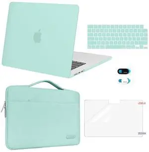 MOSISO Compatible with MacBook Air 15 inch Case 2025 2024 2023 Release M4 A3241 M3 A3114 M2 A2941, Plastic Hard Shell&Carrying Sleeve Bag&Keyboard Cover&Webcam Cover&Screen Protector, Mint Green