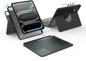 accrosoo for iPad Air 13(M3 2025/ M2 2024) and iPad Pro 13 inch (M4) 2024 and iPad Pro 12.9 (6th, 5th, 4th, 3rd Gen), Magnetic Rotatable & Detachable Full Protect with Trackpad & 7 Backlits,Black