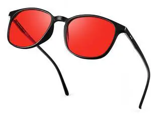 R.F.YFQH Sleep Blue Light Blocking Glasses for Women Men, Rectangle Frame Computer Gaming Glasses, Anti Eyestrain & UV Glare JF6222 (Red Lens Black Frame)