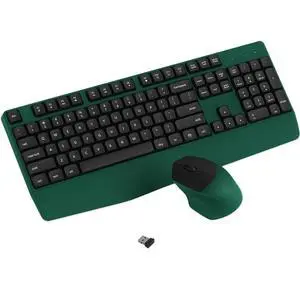 COVEVA Wireless Keyboard and Mouse Combo, Ergonomic Keyboard with Wrist Rest and Wireless Mouse, 2.4Ghz Wireless Connection, Compatible with PC/Laptop/Windows/Mac for Home and Office Use (Black Green)