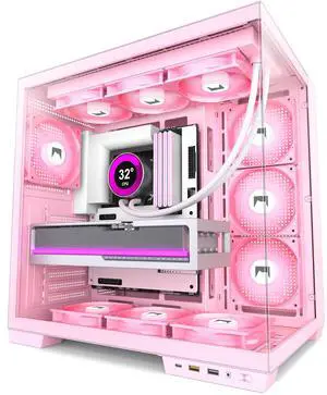 HYXN H1 HYXN ATX PC Case - Pre-Installed with 7 PWM ARGB Fans - Dual Cavity Mid-Tower PC Gaming Case - with Type-C - Can Hold up to 3X 360mm heatsinks simultaneously (Pink, H1)
