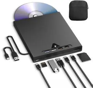External Blu Ray Drive for Laptop, 7 in 1 Support 100G Disc Read/Write Bluray Drives, Portable External Bluray/DVD Drive for PC with USB 3.0 Type-C, 3D Blu Ray Burner with Bag for Windows MacOS Linux