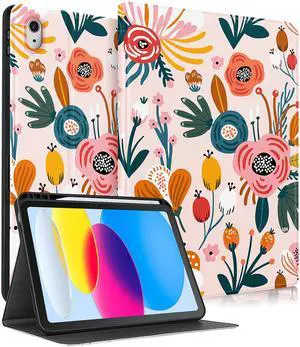 Uppuppy for iPad 10th Generation Case 10.9 Inch, for iPad 11th(A16) 2025 Girls Cute Women Folio Cover with Pencil Holder Flowers Floral Aesthetic Girly Kawaii Teens Tablet Cases for Apple 10/11
