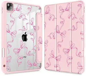 May Chen for iPad Pro 11 inch M2 4th Generation 2022, iPad Pro 11 3rd/2nd/1st Gen, Case with Transparent Shockproof Back Cover [Built-in Pencil Holder, Auto Sleep/Wake, Pink Bows