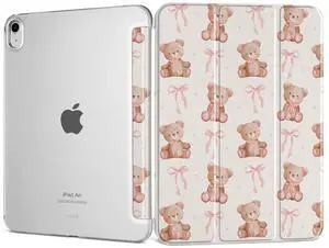 DONGKE for iPad Air 11-inch M3 2025 M2 2024, iPad Air 5th 2022 / 4th Generation 2020 10.9-inch, Slim Foldable Stand Hard PC Translucent Back Shell Smart Cover - [Auto Wake/Sleep] - Bear with Bows