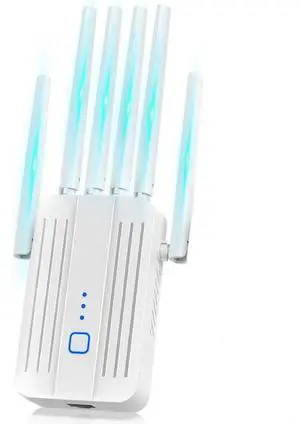 Internet Extender WiFi Booster with 6 Antennas, WiFi Extender with Ethernet Port, WiFi Booster Up to 10000 Sq.ft, WiFi Repeater, More Devices, WiFi Extender Signal Booster for Home, White