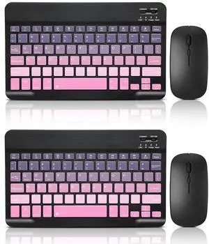 2 Pack Bluetooth Keyboard and Mouse Combo Rechargeable Portable Wireless Keyboard Mouse Set for Apple iPad iPhone iOS 13 and Above Samsung Tablet Phone Smartphone Android Windows (Gradient black pink)