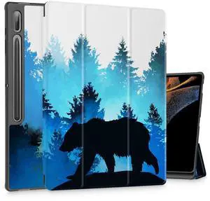 Tuiklol Tablet Case for Samsung Tab S10 Ultra (2024 Release) / Tab S9 Ultra 14.6 Inch (2023 Release), Built-on Pencil Holder Slim Hard Shell Case Trifold Stand Cover Auto Wake/Sleep, Bear
