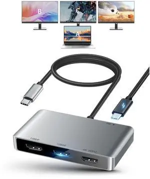 avedio links USB C to HDMI Multi Monitor Adapter, HDMI Splitter 1 in 3 Out Extended Display for Triple Monitor with 100W PD Port, Out 1 4K@60Hz, Out 2 and 3 1080p, Display for Windows Mac OS