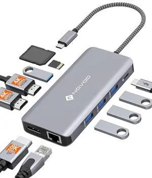 USB C Docking Station, NOVOO Triple Display Type C Hub Dual Monitor HDMI 4K@60Hz DP Multiport Adapter 4USB Ethernet SD/TF 100W PD Dongle Data for Dell/Surface/HP/Lenovo Thinkpad Laptop