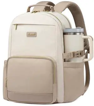 LOVEVOOK Laptop Backpack for Women with Pouch Pocket for Large Capacity Cup,18 Inch Laptop Computer Bag Travel Backpack Purse,Waterproof Work Business Backpack College Teacher Bags,Beige-Khaki