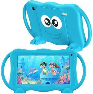 Kids Tablet 7 Inch Tablets for Kids 3-12, 32GB Toddler Tablet with Dual Camera, Parental Control, Solid Case, WiFi, GMS, YouTube, Netflix, Android Learning Software Installed(Blue)