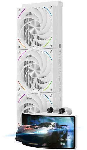 Thermalright Rainbow Vision 360 Turbo ARGB White CPU Liquid Cooler,for AM5/Intel LGA1851/1700,6.67-inch Curved Screen-Magnetic Suction,with 2400x1080 Resolution,360mm Aio Cooler