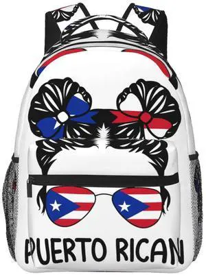 KOSUES Puerto Rican Woman Messy Hair Sunglasses Laptop Backpacks Double Shoulder Laptop Pack Bag Daypack Back Pack Bags Rucksack Computer Bag with Side Pockets Front Zipper Pockets