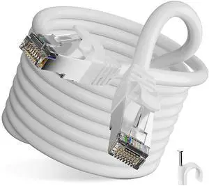 MEIPEK Cat 6 Ethernet Cable 100ft,Outdoor&Indoor, Cat 6 FTP Shielded Internet Network Cable 23AWG, Heavy Duty High Speed, Direct Burial, POE, Waterproof, UV Resistant Cat6 Cable 100ft, White