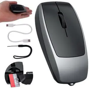 Wireless Mouse Mini Small Bluetooth with Card Reader (Up to 2TB) Portable Silent Rechargeable Optical Travel Thin Finger Mice for PC Smartphone Laptop Tablet Android Windows GiftGray