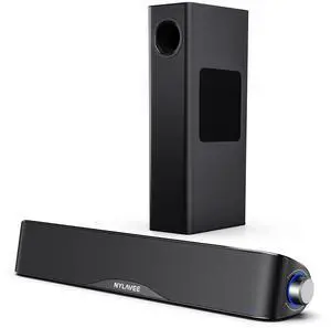 Nylavee Computer Speakers with Subwoofer, 2.1 PC Speakers System with Bluetooth 5.4 & 3.5mm Aux-in, 60W Peak Power, AC Adapter Powered Computer Sound Bar for Desktop PC, Laptop, Monitor, Gaming