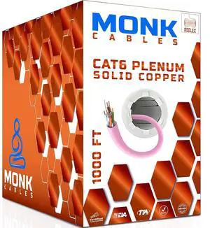 MONK CABLES | CAT6 Plenum Cable 1000ft | 100% Pure Copper | UTP, 23AWG, 550MHz | DSX-8000 Certified | Most Certified Cable of The Whole Market (Pink)