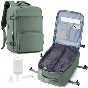 suwasp Vacuum Compression Travel Backpack with Electric Vacpack Pump, Vacuum Backpack Carry on Flight Approved, Personal Item Travel Storage Space Saver Bags for Women Men,Sage Green
