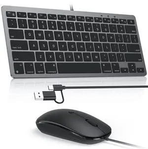 OMOTON Wired Keyboard and Mouse Compatible with Mac, Keyboard with Dual Interface (Type-C and USB A), Mouse with USB A Interface for MacBook Pro/Air, iMac, Mac mini/Pro, Black Grey