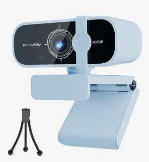 ISKOVI C28 1080P Webcam with Privacy Cover and Tripod Stand, PC Camera with Noise-Canceling Mic, Auto Light Correction,Plug and Play, Web Camera for Streaming, Zoom/Skype/Facetime/YouTube,Blue