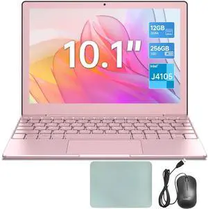 Business Metal Mini Laptop Portable Computer Office Travel & Students, Laptop 10 Inch - CPU J4105, 12GB + 256GB SSD (Expandable), W11, WiFi, Student Laptop - Pink Laptop