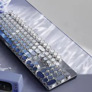 SEUNKWANG EWEADN Typewriter Keyboard Wireless Mechanical Keyboard, 104 Keys Gradient Color Typewriter Keyboards with White Backlit, Anti-Ghosting, Blue Switch Bluetooth/2.4GHz/Wired Keyboards-Blue