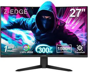 Z-Edge 27 inch Curved Gaming Monitor, FHD 1080P 300Hz 280Hz 240Hz Curved Monitor 1500R Computer Monitor, MPRT 1ms Monitor, 16.7M Colors, UG27S 2X DP 1.4 Ports and 2X HDMI 2.0 Ports