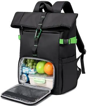 LOIDOU Lunch Backpack for Men Work, Waterproof 15.6 Laptop Backpack with Lunch Box Compartment, Insulated Lunch Bag for Business College Beach Camping Picnics, Womens Gifts Cooler Backpacks, Black