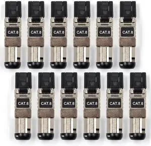 Itvexeme RJ45 Connectors Tool Free Cat8, Cat8 Field Termination Plug Shielded Modular Plugs for 2000MHz 2GHz 40G, 22AWG-24AWG (CAT8-12Pack)