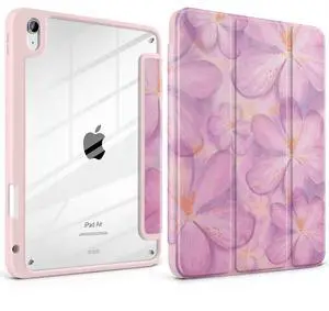 MEEgoodo Case for iPad Air 11 inch M3 2025 / M2 2024,for iPad Air 5th / 4th Generation Case 10.9 inch 2022/2020, Tablet Cover with Acrylic Transparent Back Shell, Crocus Flowers