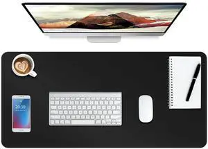 Boutilon Leather Desk Pad Protector,Non-Slip Mouse Pad,Laptop Desk Pad,Office Mouse Mat,Waterproof Leather Desk Blotter,Desk Writing Pad for Office and Home (XXL-Black,47.2"x 17")