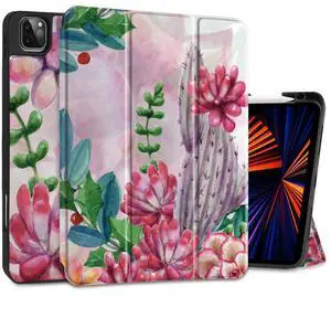 Yebiseven Case for iPad 9th/8th/7th Generation 10.2 inch, Shockproof Tablet Case for iPad 10.2 inch 2022 2020 2019, Soft TPU Back Cover with Auto Wake/Sleep & Pencil Holder, Tropical Cacti