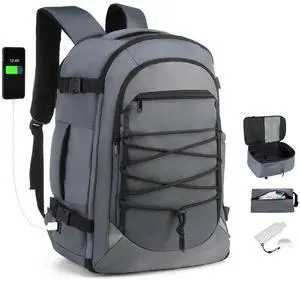 SUIKIHUM Carry on Travel Backpack, Flight Approved Personal Item Bag for Men Women, Door Lock, USB A/C Port, Shoe Bag, Fits 16" Laptop, Gray