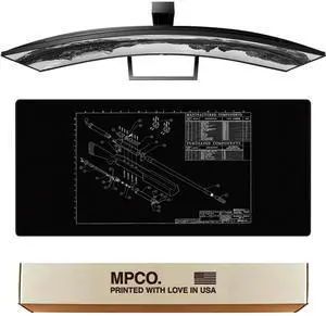 MPCO. Blueprints Large Gaming Desk Pad - 36" x 17" Aeroglyde Fabric Browning 50 Cal  Black Desk Mats - Non-Slip, Washable, Smooth Glide for Precision Gaming & Work