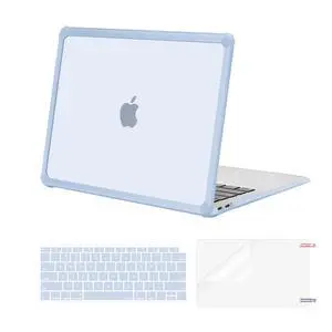 MOSISO Compatible with MacBook Air 13 inch Case 2022-2018 Release A2337 M1 A2179 A1932, Anti-Cracking Heavy Duty Plastic Hard Shell Case with TPU Bumper&Keyboard Cover&Screen Film, Baby Blue