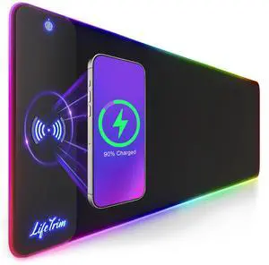 LifeTrim Wireless Charger LED Mousepad 35.5 x 12 Inch RGB Gaming Mouse Pad 10 Light Modes 4mm Thick Large Desk Pad Wireless Charging Cool Mouse Pad for PC Accessories & Gaming Gifts