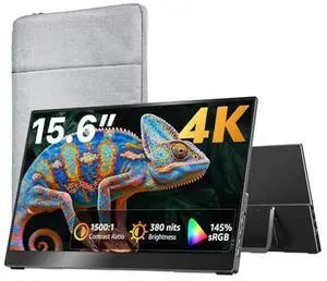 kksmart Portable Monitor 15.6 inch 4K UHD 145% sRGB 60Hz, Travel Monitor for Laptop MacBook Surface PC Xbox PS5, HDMI Dual USB-C VESA Compatible Built-in Speaker, with Kickstand