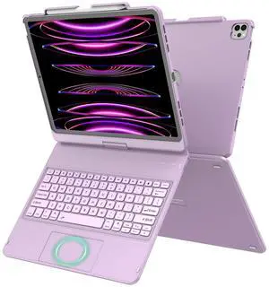 GGH Touch for iPad Keyboard Case Air 13 (M3 2025 / M2 2024) &12.9 iPad Pro (6th,5th,4th,3rd Gen),360° Rotatable Protective Cover Multi-Touch Trackpad Keyboard Case with Pencil Holder - Light Purple