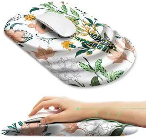 Ergonomic Mouse Pad with Wrist Rest Support,Non-Slip PU Base,Massage for Carpal Tunnel Pain Relief,Memory Foam Mousepad for Home,Office,WorkCreamy Beautiful Floral