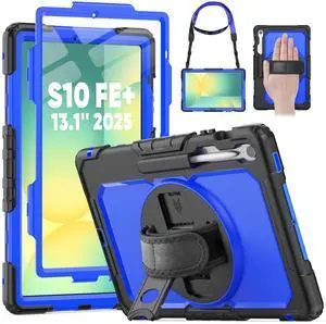 HXCASEAC Case for Samsung Galaxy Tab S10 FE+ Plus Tablet Case 13.1 inch, Heavy Duty Protective with S Pen Holder/Hand Strap/Built-in Screen Protector, S10FE Plus 2025 (SM-X620 SM-X626B), Blue