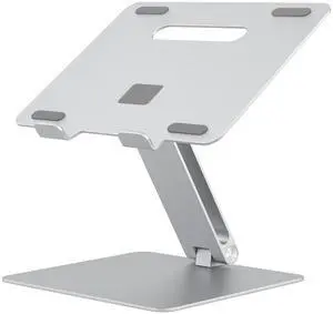 SOYMIX Ergonomic Laptop Stand  Adjustable Height Aluminum Riser, Ventilated Design for Improved Cooling, Neck & Back Pain Relief, Fits 10-17 Laptops & Tablets, Home Office Portable Holder, Silver