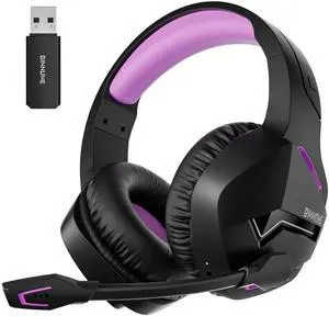 BINNUNE 2.4GHz Wireless Gaming Headset, Bluetooth 5.3 Gaming Headphones with Noise Canceling Mic, 120H Ultra-Long Battery, 50mm Drivers, Multi-Platform for PC / PS5 /PS4/ Switch/Mobile, Purple