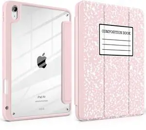 MEEgoodo Case for iPad Air 11 inch M3 2025 / M2 2024,for iPad Air 5th / 4th Generation Case 10.9 inch 2022/2020, Tablet Cover with Acrylic Transparent Back Shell,Pink Composition Book