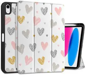 DONGKE Case for iPad 11th Generation 11 Inch 2025 (A16 Chip) & iPad 10th Generation 10.9 Inch 2022 with Pencil Holder-[Auto Wake/Sleep], Trifold Stand Soft TPU Protective Cover, Cute Hearts