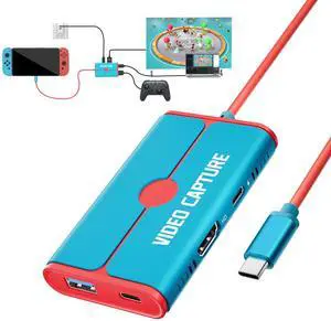 Lemorele Capture Card for Nintendo Switch [2025 Blue&Red Pop Colors], USB C Adapter w/HDMI 1080P@60Hz, USB C 3.0 100W PD, Video Recording for Cell Phone, Camera,Steam Deck,Windows OBS Studio