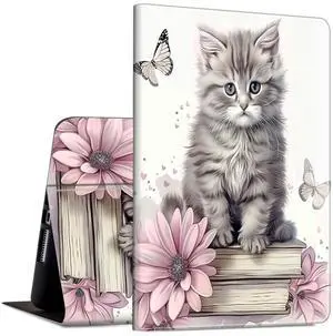 Case for All-New Amazon Kindle Fire HD 8 & 8 Plus Tablet(12th/10th Generation, 2024/2022/2020 Release) 8" Slim PU Leather Adjustable Smart Shell Cover with Auto Wake/Sleep, Cute Cat Butterfly