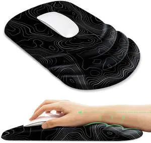 Ergonomic Mouse Pad with Wrist Rest Support,Non-Slip PU Base,Massage for Carpal Tunnel Pain Relief,Memory Foam Mousepad for Home,Office,WorkTopographic Contour