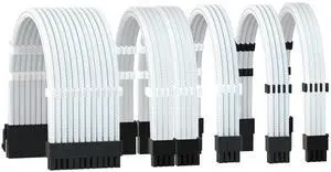 Formulamod Sleeve Extension Power Supply Cable Kit 18AWG ATX 24P+ EPS 8-P+PCI-E8-P with Combs for PSU to Motherboard/GPU (White)