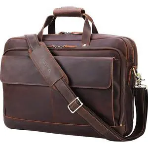 STAR VISTA Matteo Pro Large 18" Laptop Messenger Bag, Full Grain Leather Briefcase for Men, Business Travel, YKK Zippers and Brass Hardware, Fits 17.3" Laptop, Dark Brown